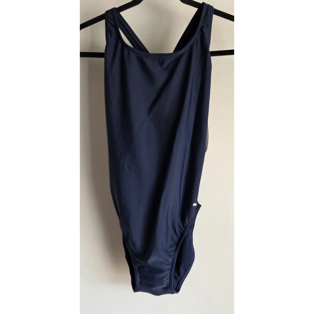 NWT Sporti Women's One Piece Swimsuit Size 38 Navy Blue Solid Sleeveless Swim